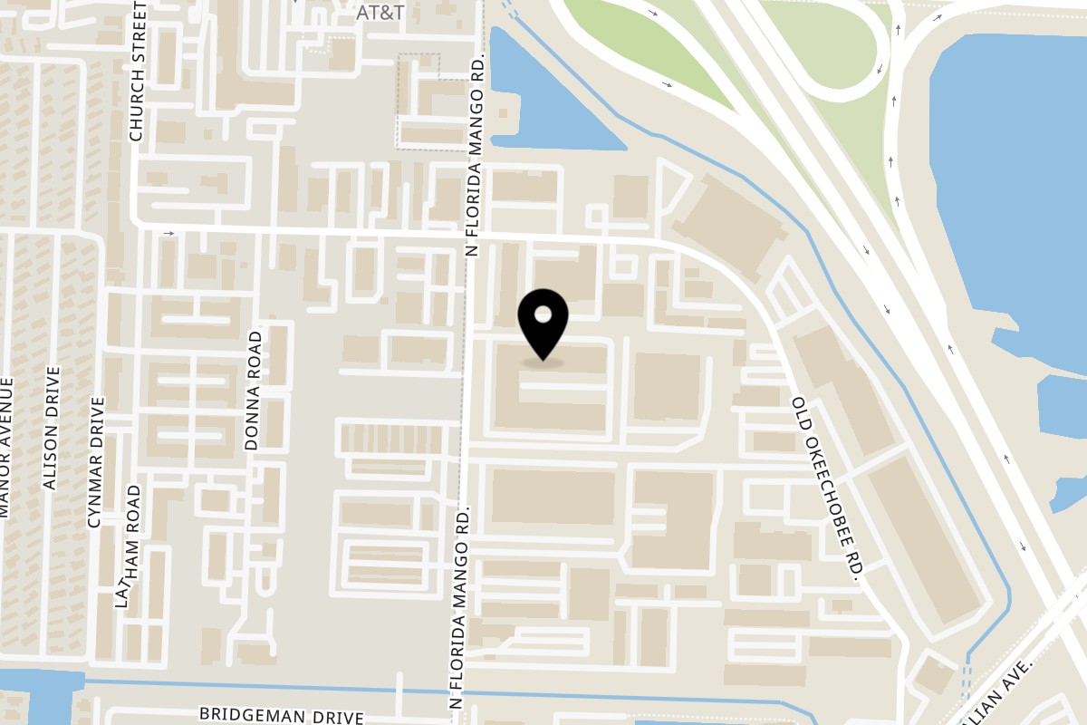 Map showing the location of Bono Pizza & Pasta Florida Mango Rd on 1300 N Florida Mango Rd, Suite 16 in West Palm Beach